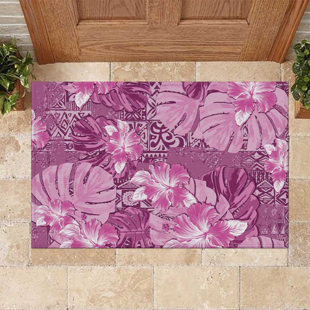 Hawaii Rubber Doormat Magenta Polynesian Monstera Patterns DT05 Magenta - Polynesian Pride