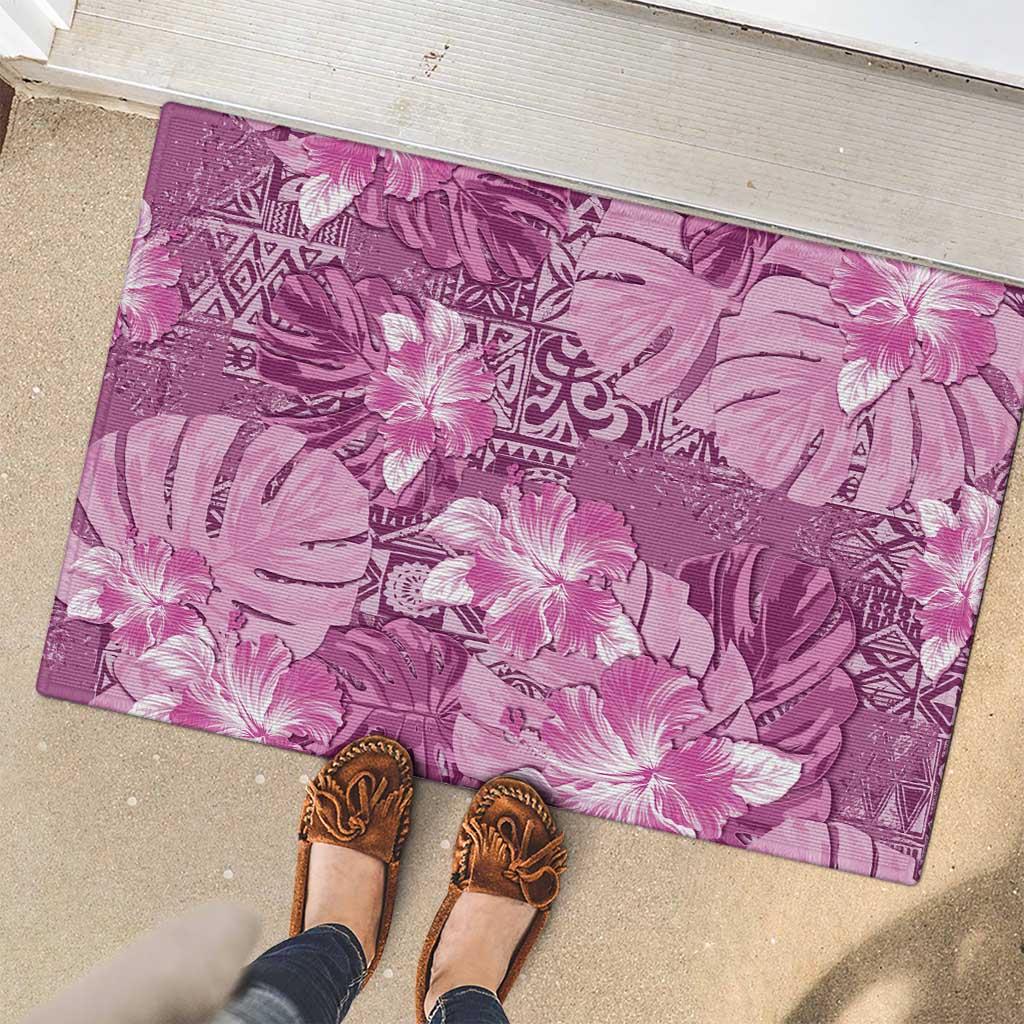 Hawaii Rubber Doormat Magenta Polynesian Monstera Patterns DT05 - Polynesian Pride
