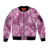 Hawaii Sleeve Zip Bomber Jacket Magenta Polynesian Monstera Patterns DT05 Unisex Magenta - Polynesian Pride