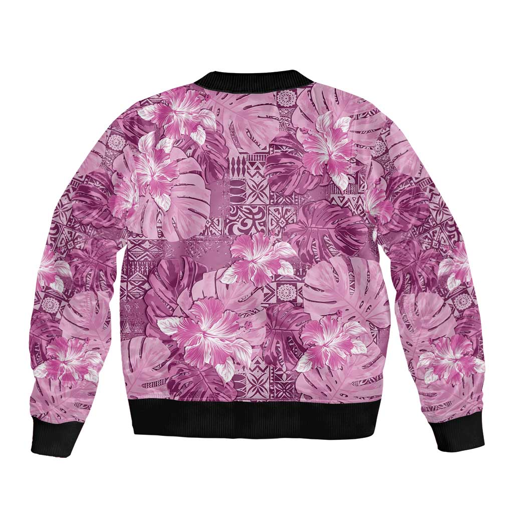 Hawaii Sleeve Zip Bomber Jacket Magenta Polynesian Monstera Patterns DT05 - Polynesian Pride