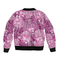 Hawaii Sleeve Zip Bomber Jacket Magenta Polynesian Monstera Patterns DT05 - Polynesian Pride