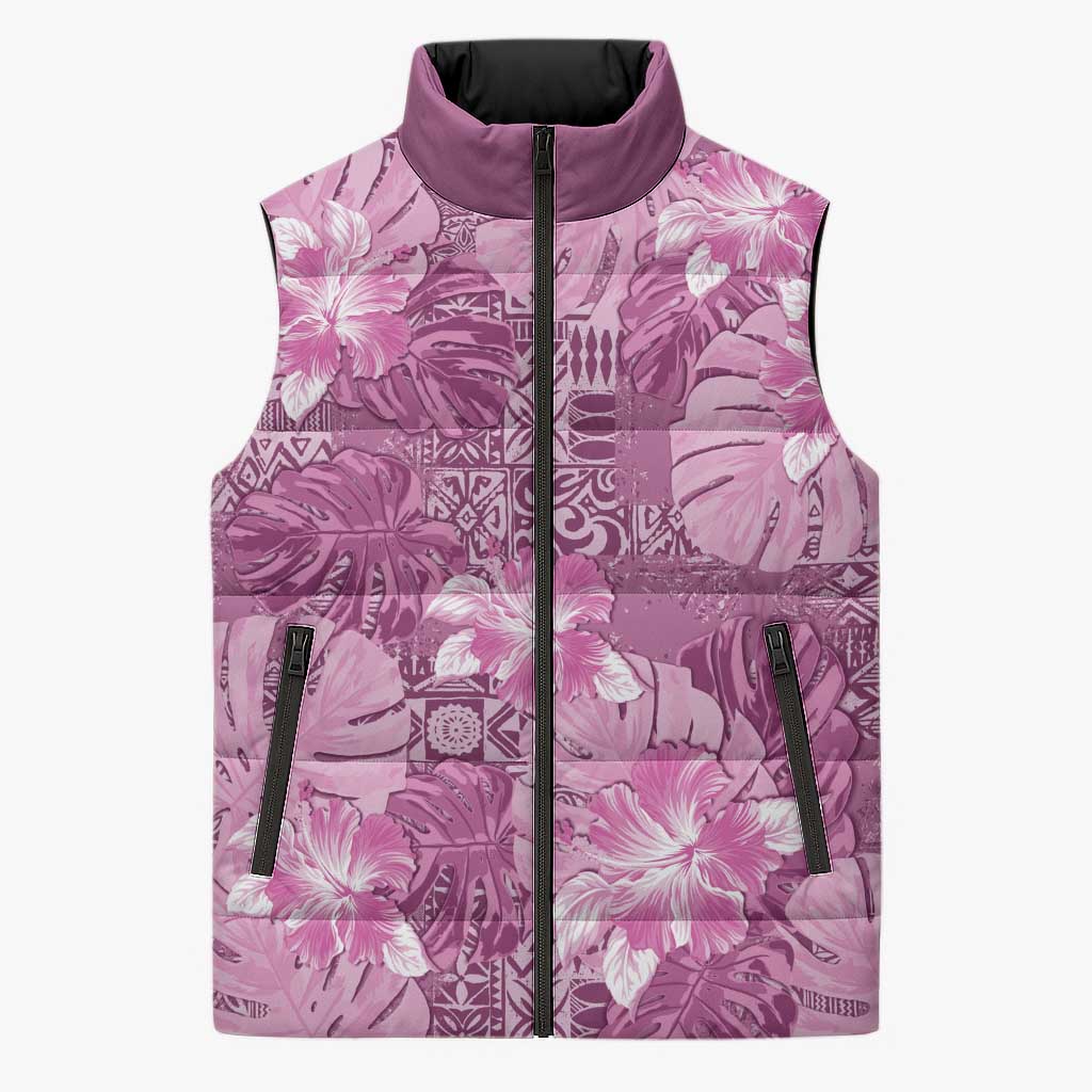 Hawaii Sleeveless Puffer Jacket Magenta Polynesian Monstera Patterns DT05 Unisex Magenta - Polynesian Pride