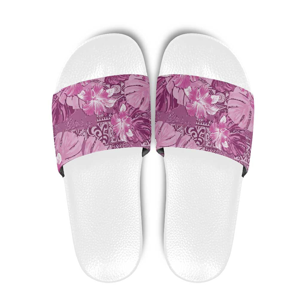 Hawaii Slide Sandals Magenta Polynesian Monstera Patterns DT05 Magenta - Polynesian Pride