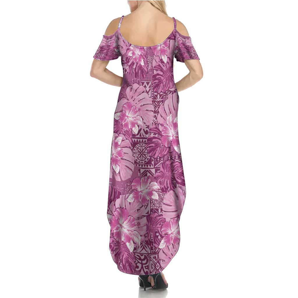 Hawaii Summer Maxi Dress Magenta Polynesian Monstera Patterns DT05 - Polynesian Pride