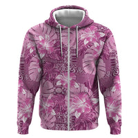Hawaii Zip Hoodie Magenta Polynesian Monstera Patterns DT05 Zip Hoodie Magenta - Polynesian Pride