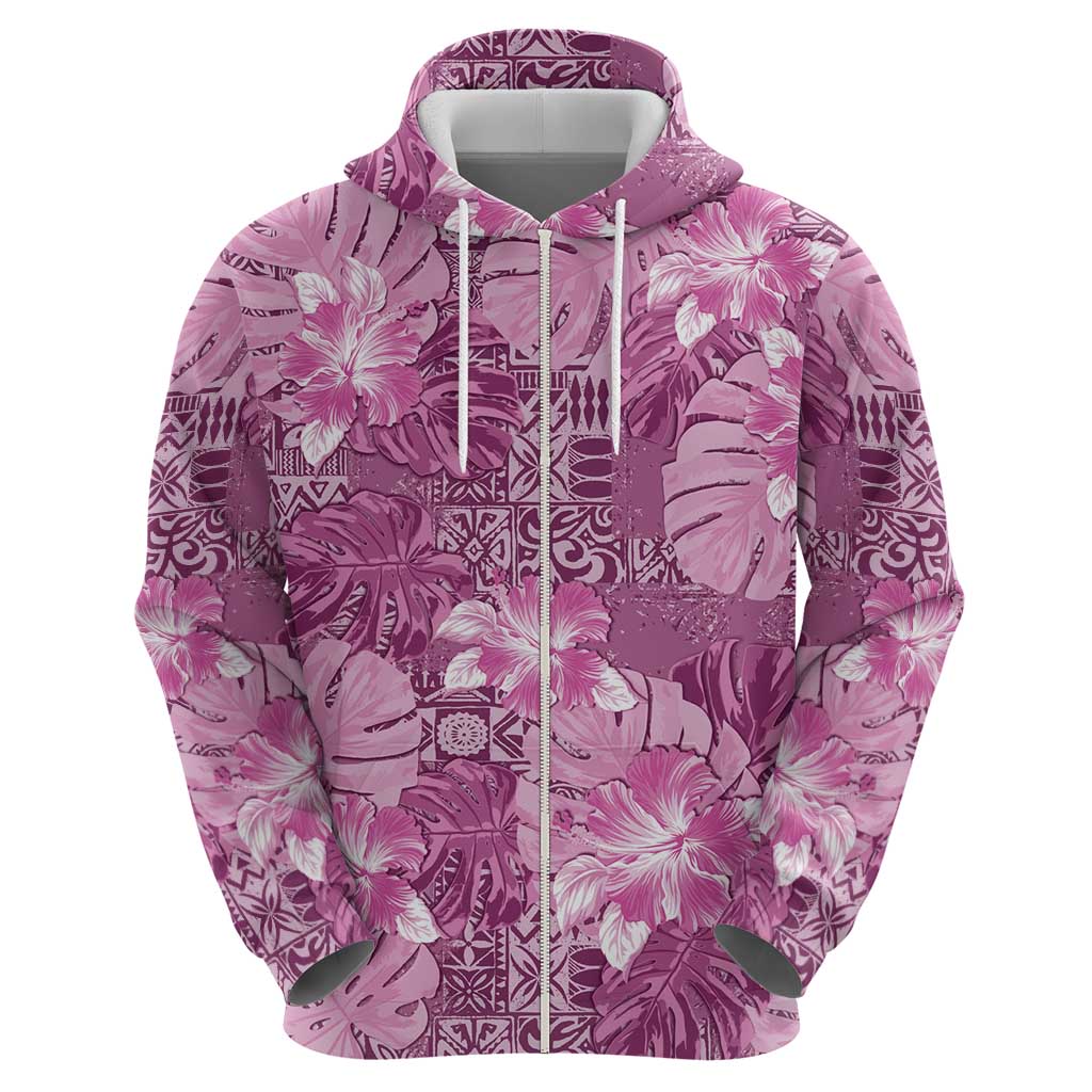 Hawaii Zip Hoodie Magenta Polynesian Monstera Patterns DT05 - Polynesian Pride