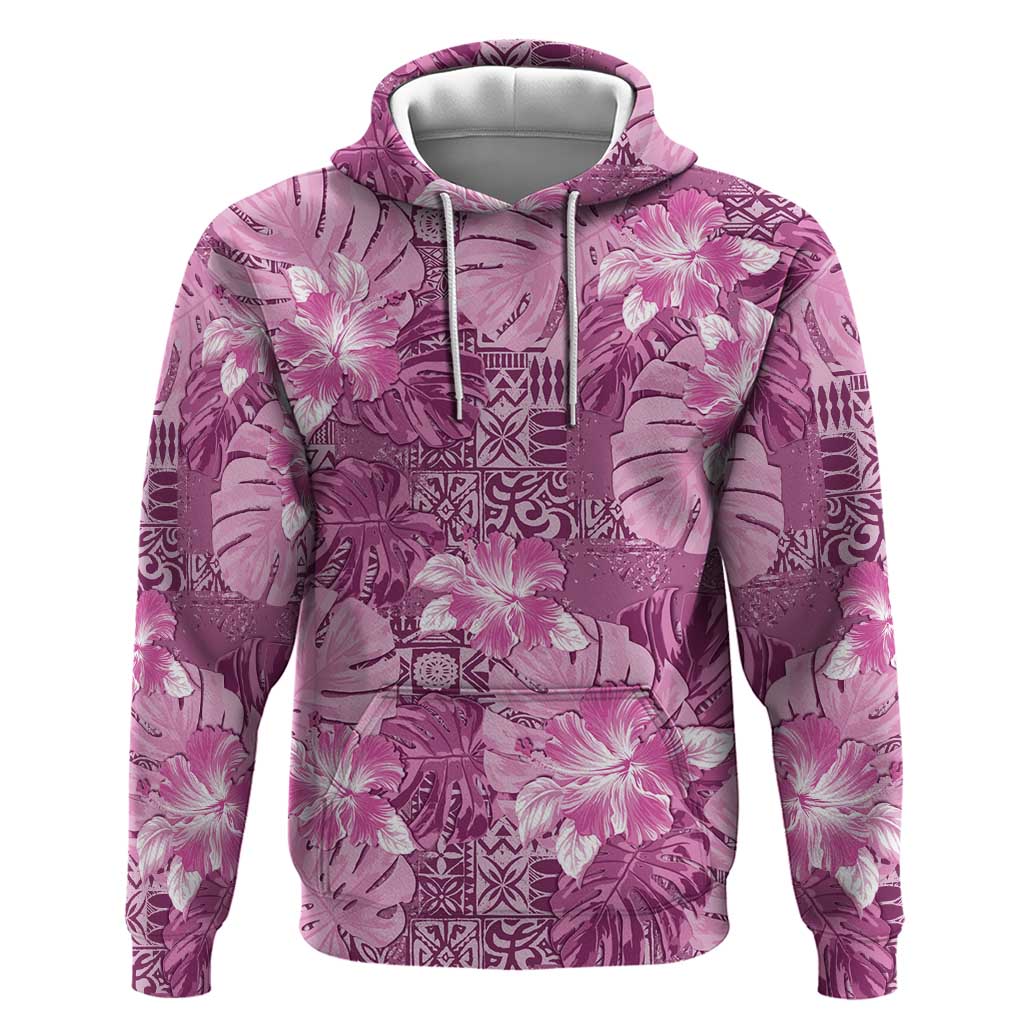 Hawaii Zip Hoodie Magenta Polynesian Monstera Patterns DT05 Pullover Hoodie Magenta - Polynesian Pride