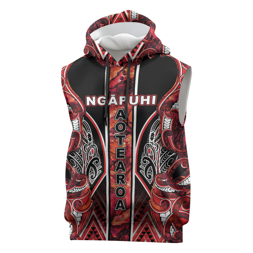 Aotearoa Ngapuhi Sleeveless Hoodie Maori Red Tribal Paua Shell Pattern DT05 Red - Polynesian Pride