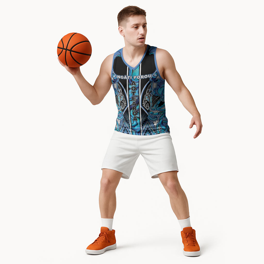 Aotearoa Ngati Porou Basketball Jersey Maori Light Blue Tribal Paua Shell Pattern DT05 - Polynesian Pride