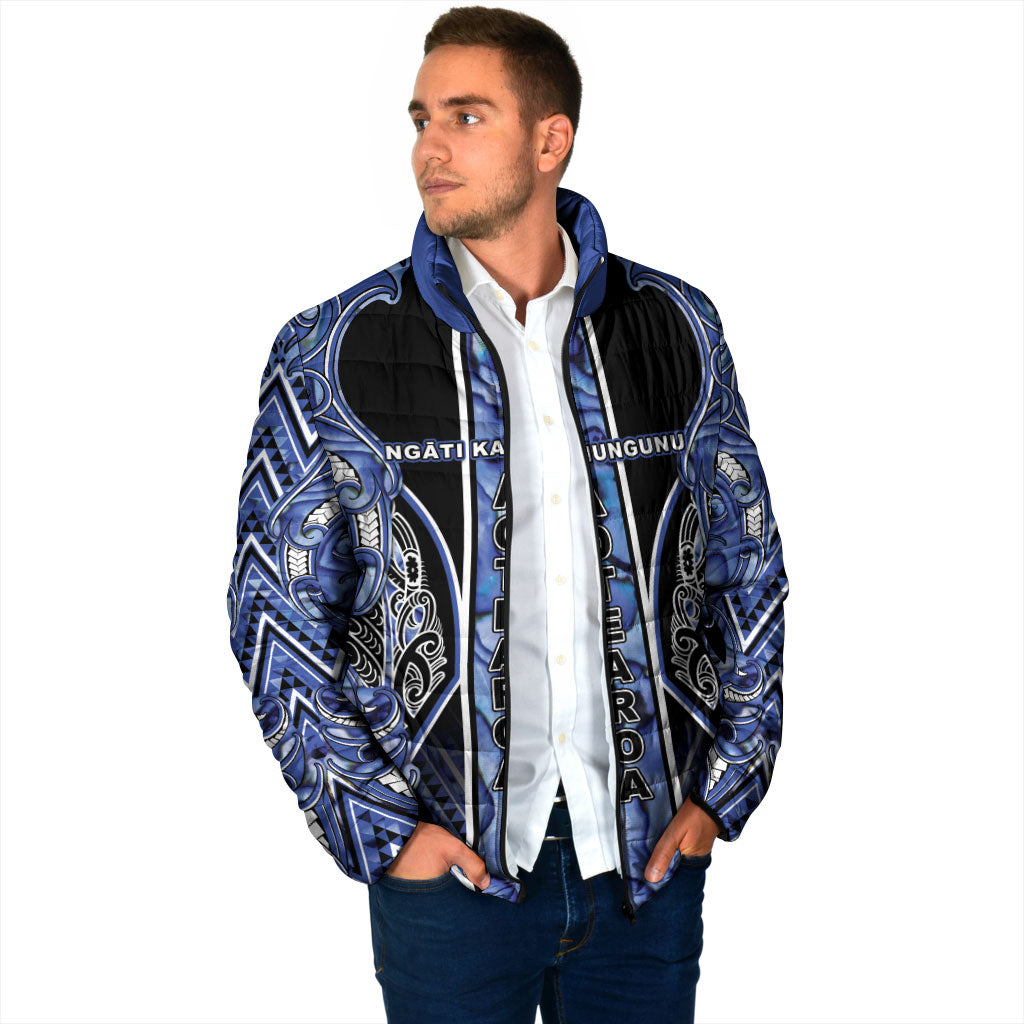 Aotearoa Ngati Kahungunu Padded Jacket Maori Tribal Blue Paua Shell Pattern DT05 - Polynesian Pride