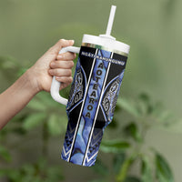 Aotearoa Ngati Kahungunu Tumbler With Handle Maori Tribal Blue Paua Shell Pattern DT05 - Polynesian Pride