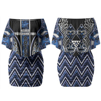 Aotearoa Tuwharetoa Couples Matching Off Shoulder Short Dress and Long Sleeve Button Shirt Maori Tribal Navy Paua Shell Pattern DT05 - Polynesian Pride