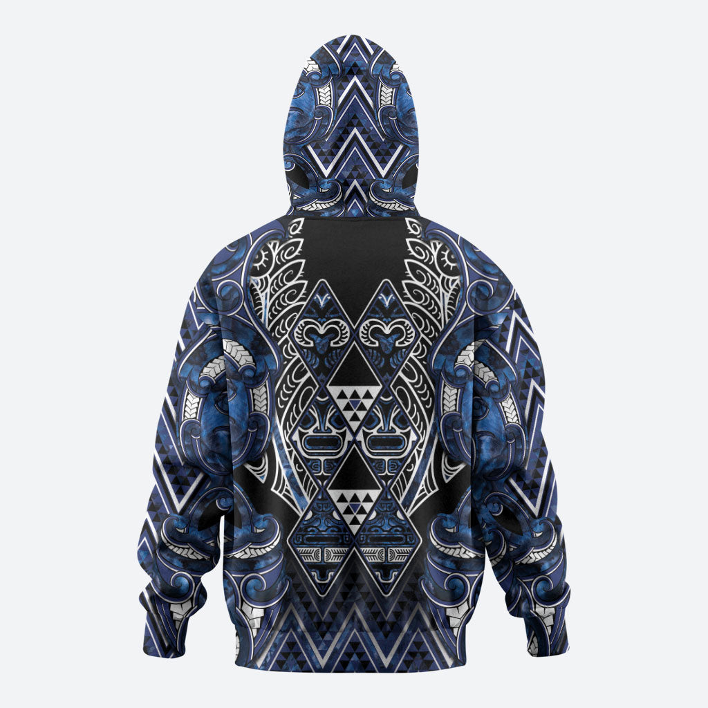 Aotearoa Tuwharetoa Zip Hoodie Maori Tribal Navy Paua Shell Pattern DT05 - Polynesian Pride