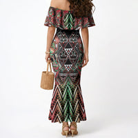 Aotearoa Ngai Tuhoe Mermaid Dress Maori Tribal Red And Green Paua Shell Pattern DT05 - Polynesian Pride