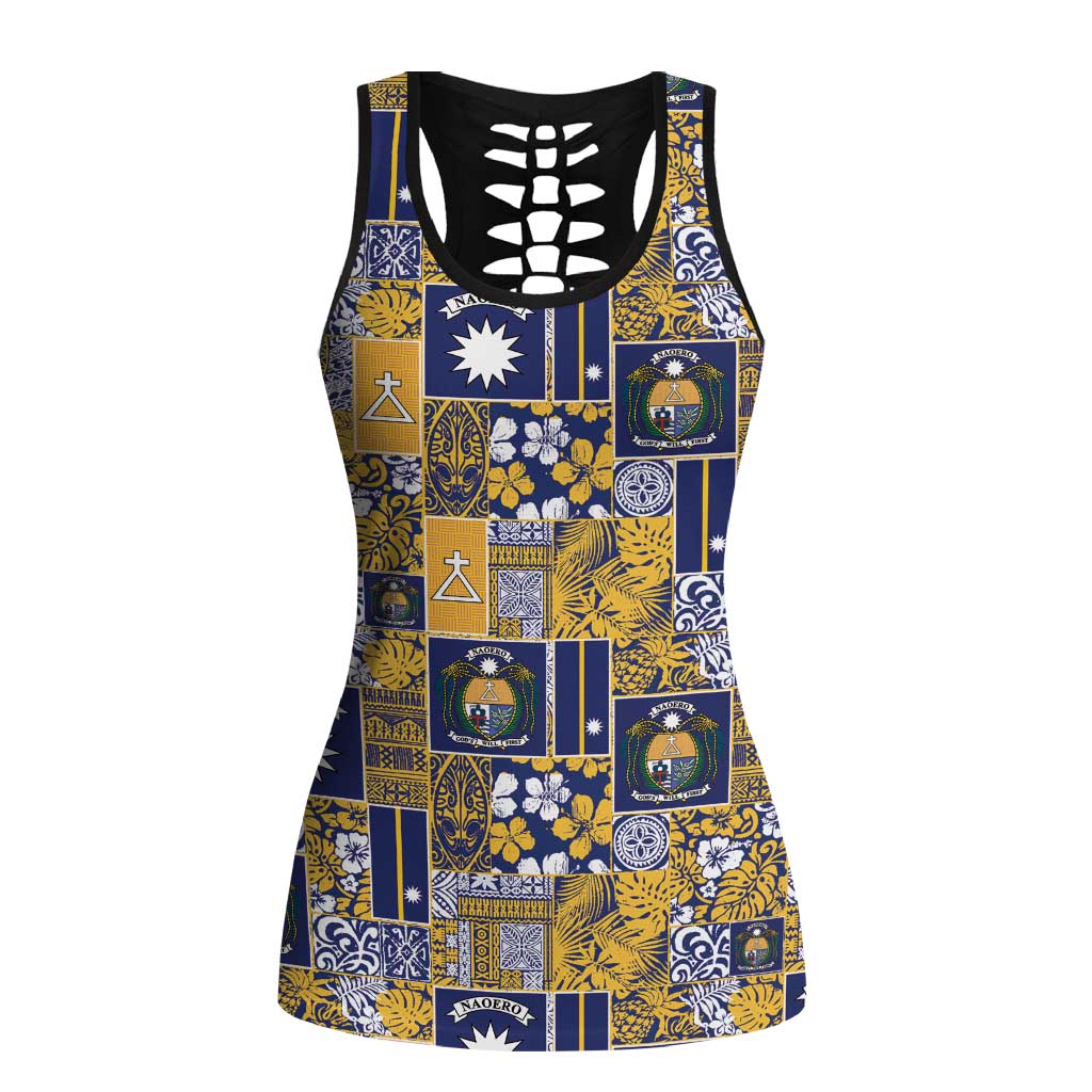 Ekamawir omo Nauru Hollow Tank Top Pacific Patchwork Xmas Vibes LT9 Female Blue - Polynesian Pride