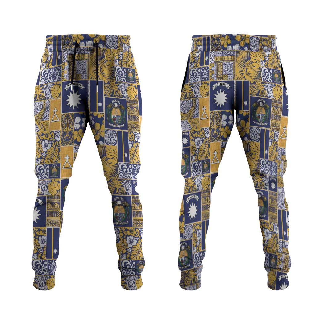 Ekamawir omo Nauru Jogger Pants Pacific Patchwork Xmas Vibes LT9 Blue - Polynesian Pride