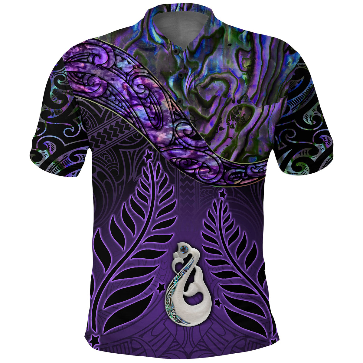 New Zealand Darts Polo Shirt - Maori Manaia Paua Shell Purple - Polynesian Pride