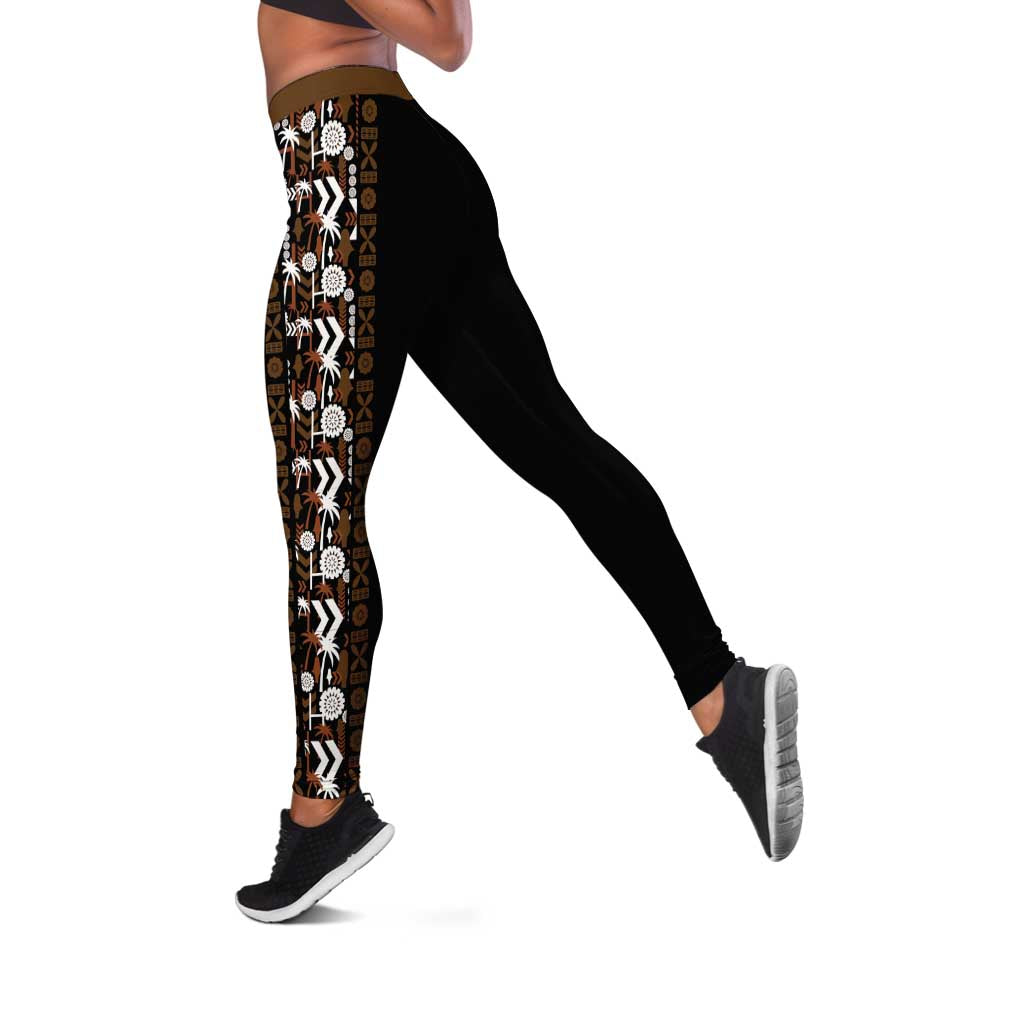 Fiji Bati Leggings Masi-inspired Tapa Pattern LT9 Brown - Polynesian Pride