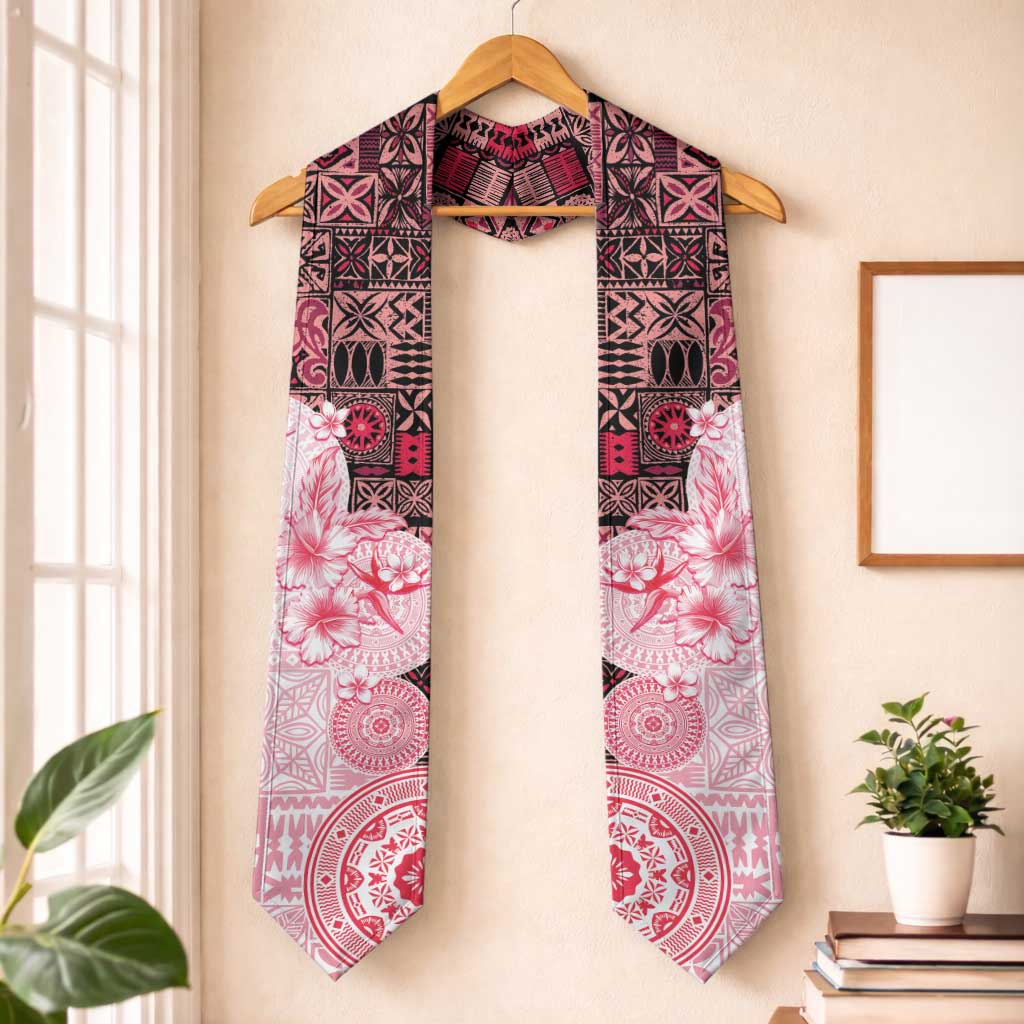 Fiji Graduation Stole Masi Tapa Pattern Red LT05 One Size Red - Polynesian Pride