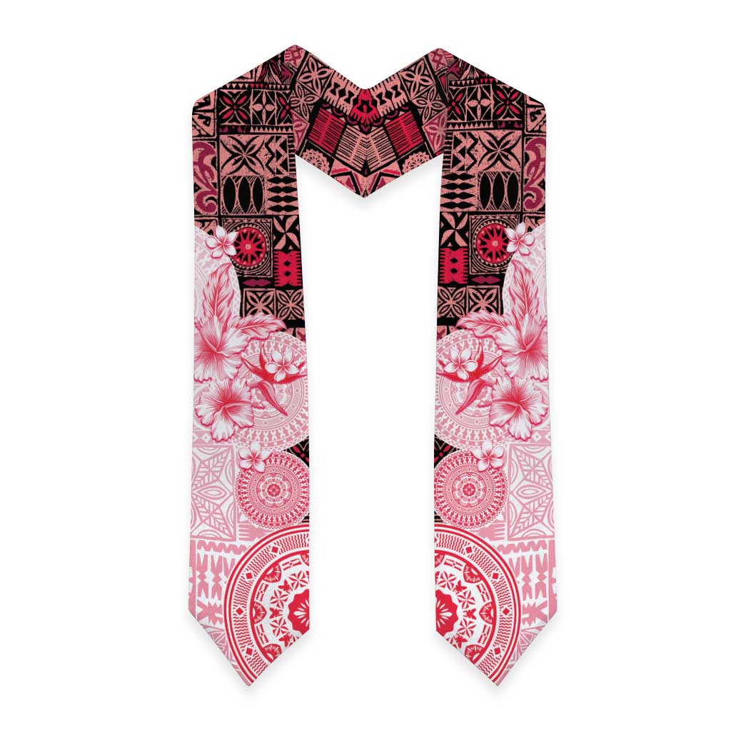 Fiji Graduation Stole Masi Tapa Pattern Red LT05 - Polynesian Pride