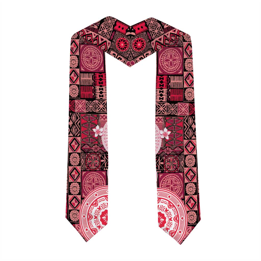 Fiji Graduation Stole Masi Tapa Pattern Red LT05 - Polynesian Pride