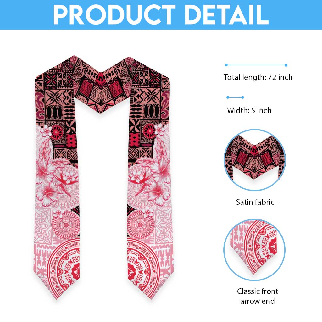 Fiji Graduation Stole Masi Tapa Pattern Red LT05 - Polynesian Pride