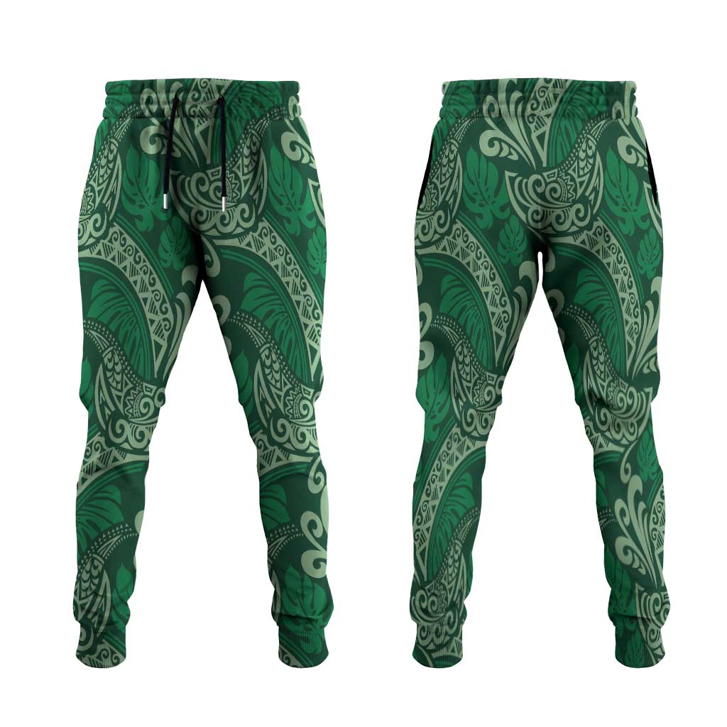 Forest Green Monstera Jogger Pants Polynesian Tribal Pattern LT01 Green - Polynesian Pride