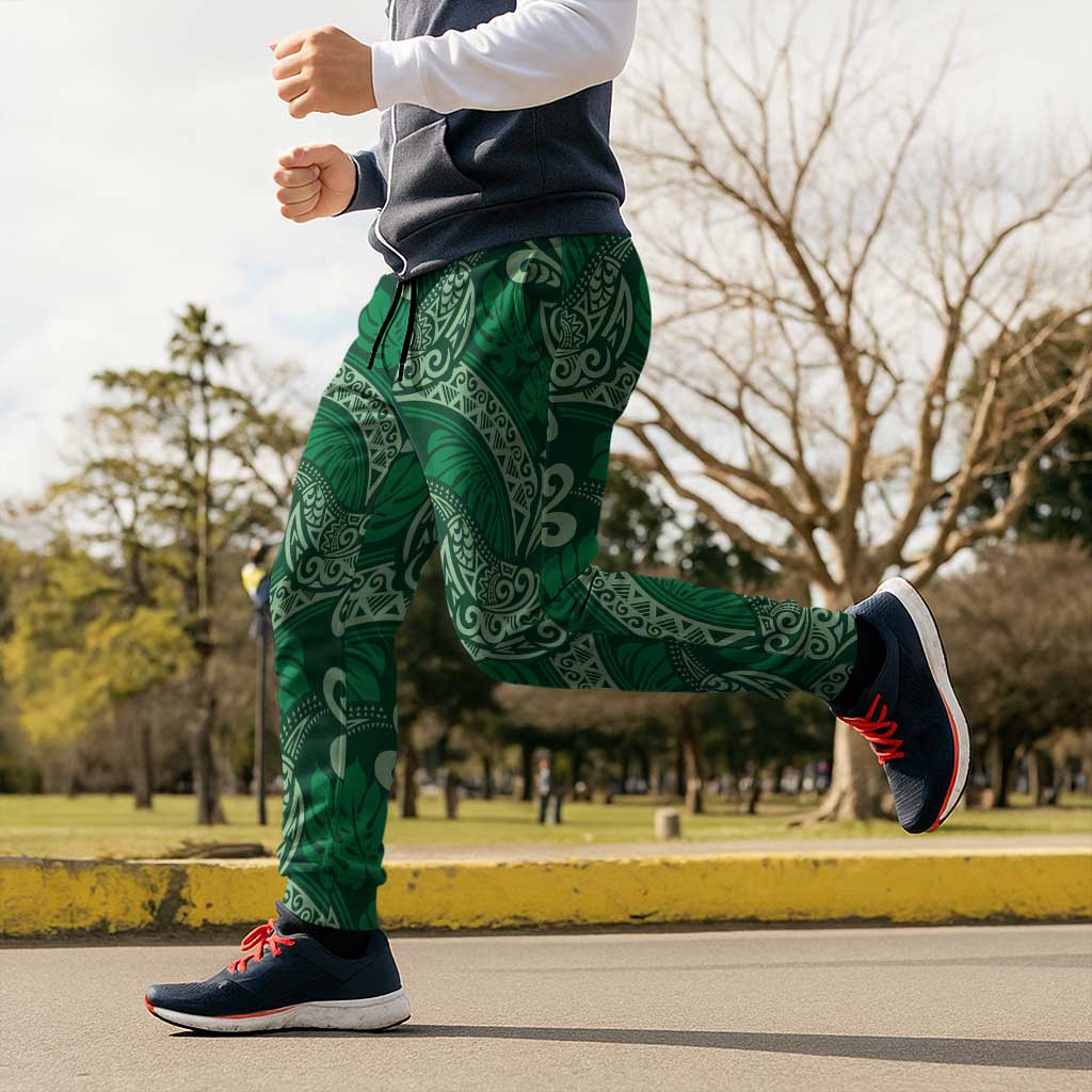 Forest Green Monstera Jogger Pants Polynesian Tribal Pattern LT01 - Polynesian Pride