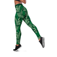 Forest Green Monstera Leggings Polynesian Tribal Pattern LT01 Green - Polynesian Pride