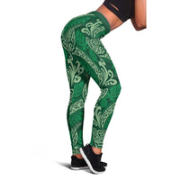 Forest Green Monstera Leggings Polynesian Tribal Pattern LT01 - Polynesian Pride