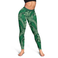 Forest Green Monstera Leggings Polynesian Tribal Pattern LT01 - Polynesian Pride