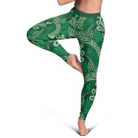 Forest Green Monstera Leggings Polynesian Tribal Pattern LT01 - Polynesian Pride
