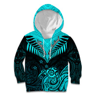 Personalised Aotearoa Kid Hoodie Maori Kiwi Turquoise Fern LT01 Hoodie Turquoise - Polynesian Pride