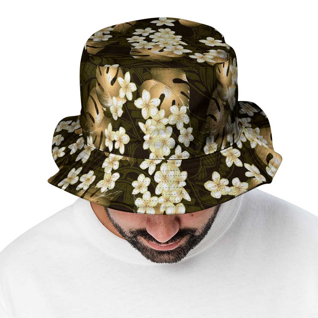 Gold Tropical Hawaii Bucket Hat Seamless Monstera Plumeria Hawaiian Pattern LT14 - Polynesian Pride