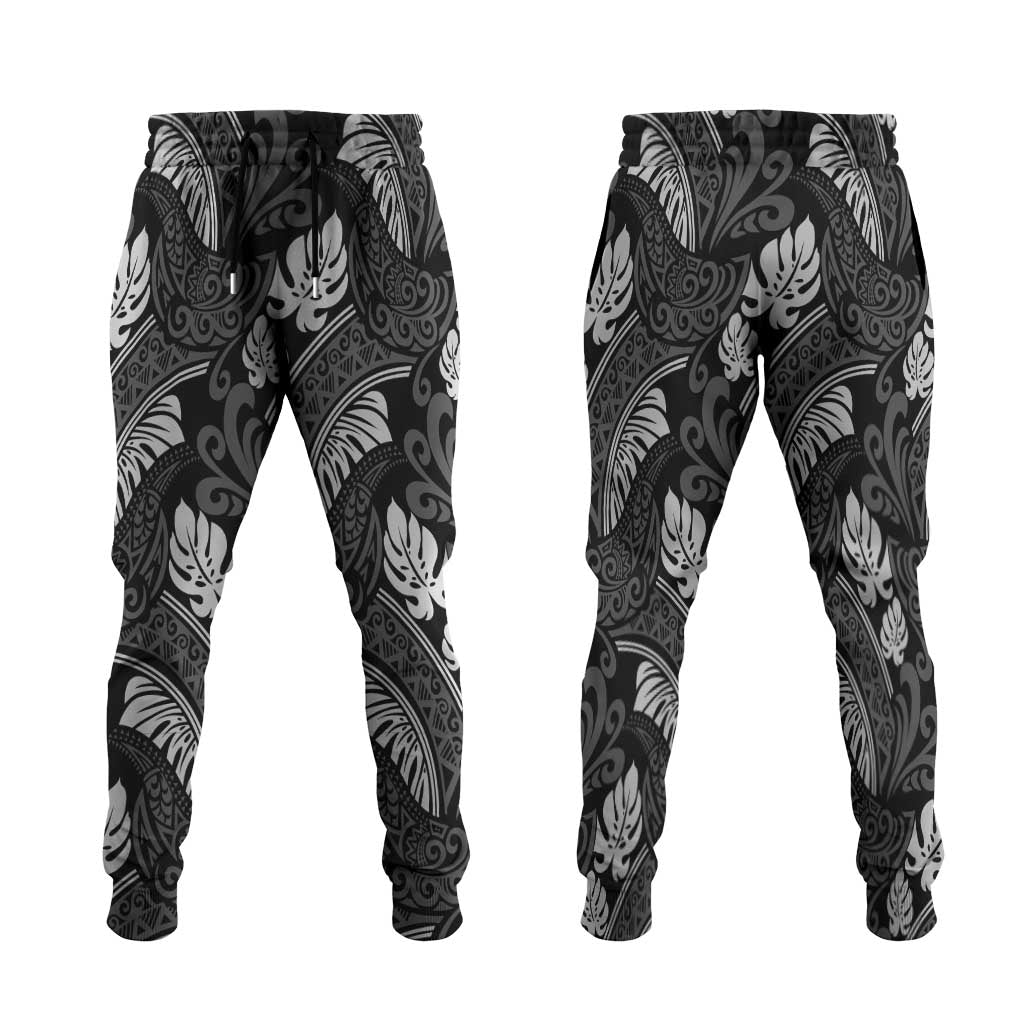 Grayscale Monstera Jogger Pants Polynesian Tribal Pattern LT01 Black - Polynesian Pride