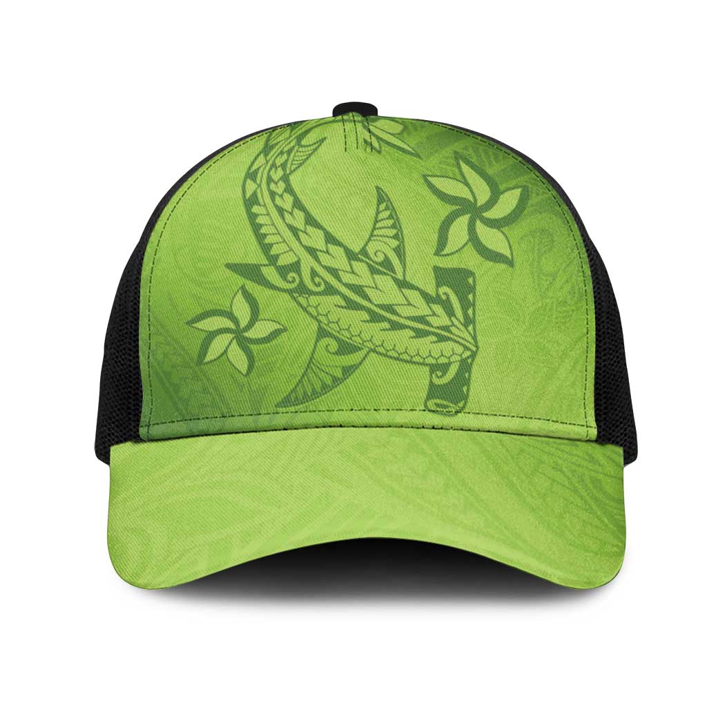 Green Gradient Polynesia Mesh Trucker Cap Hawaiian Tribal Hammerhead Shark Tattoo LT14 One Size Black Green - Polynesian Pride