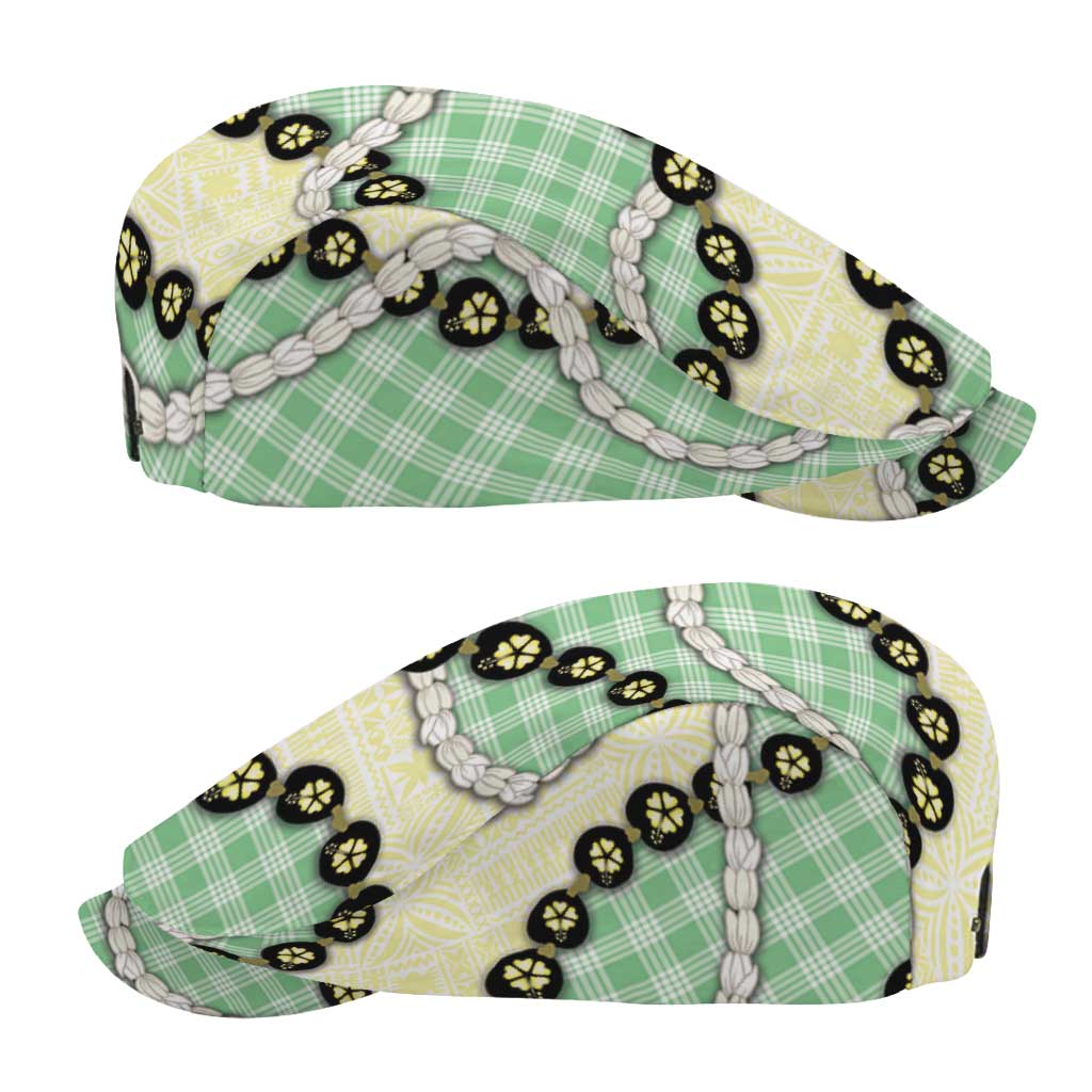 Green Palaka Hawaii Jeff Hat Kukui Nut Pikake Lei Hawaiian Tapa Pattern LT14 - Polynesian Pride