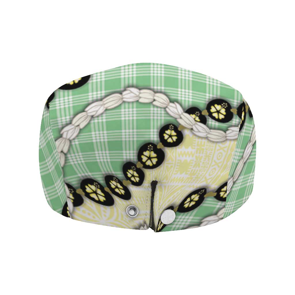 Green Palaka Hawaii Jeff Hat Kukui Nut Pikake Lei Hawaiian Tapa Pattern LT14 - Polynesian Pride