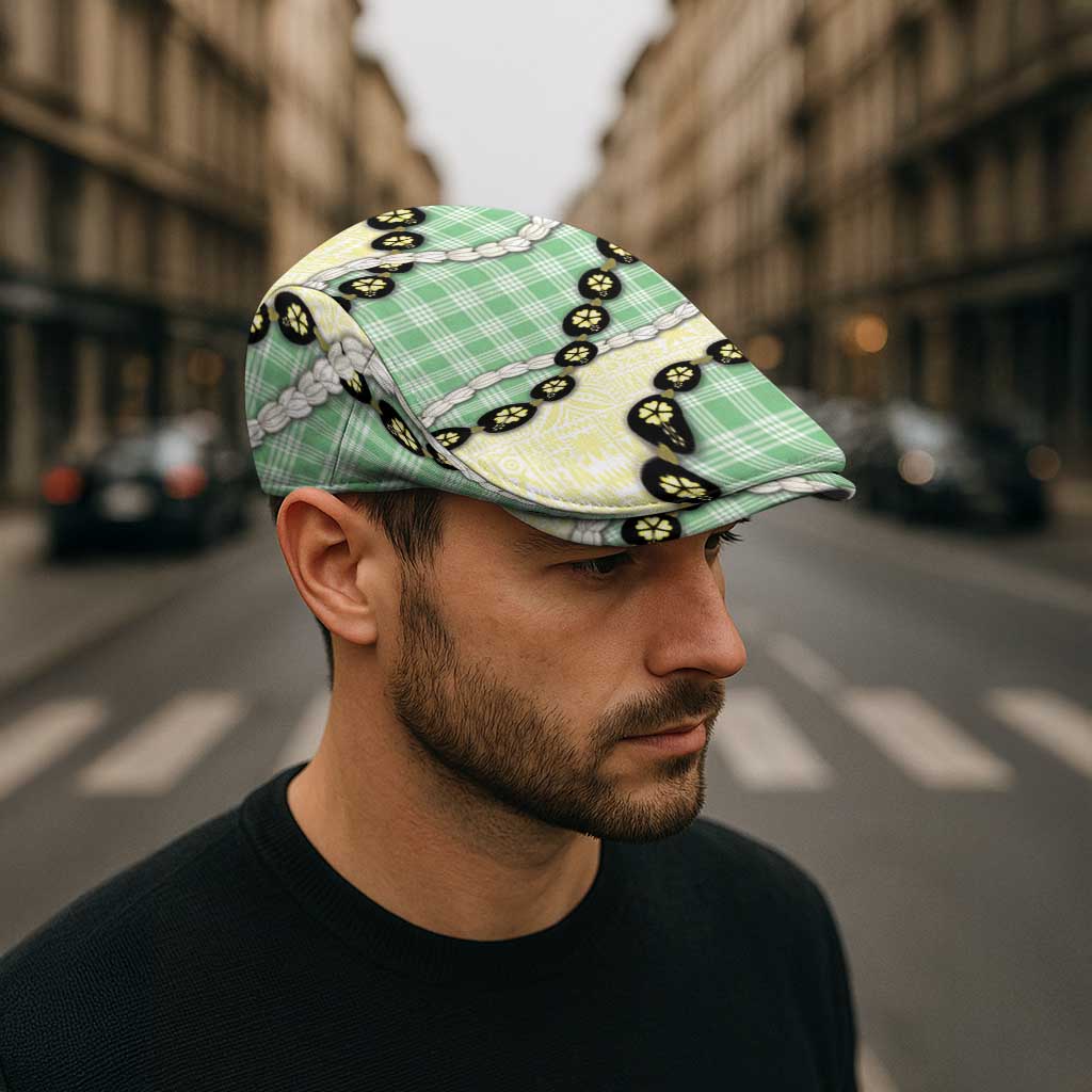 Green Palaka Hawaii Jeff Hat Kukui Nut Pikake Lei Hawaiian Tapa Pattern LT14 - Polynesian Pride