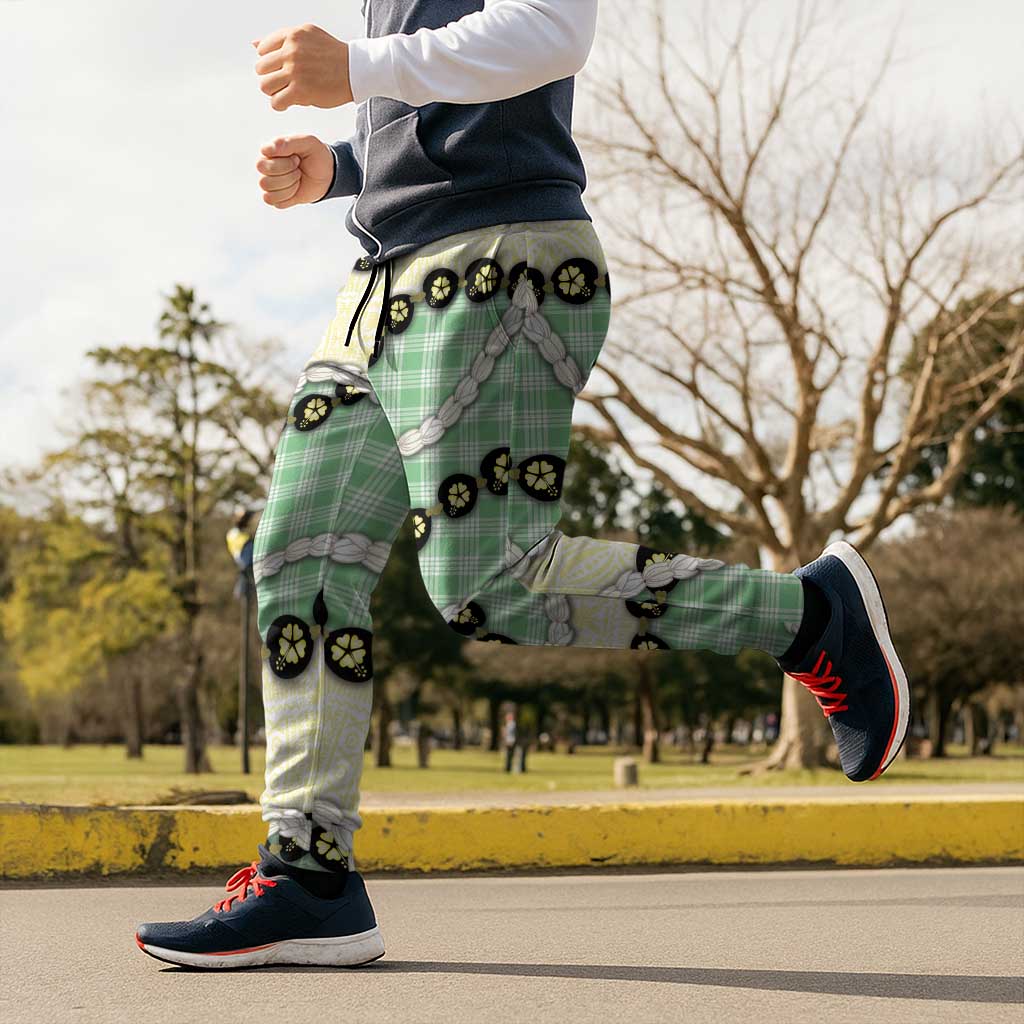 Green Palaka Hawaii Jogger Pants Kukui Nut Pikake Lei Hawaiian Tapa Pattern LT14 - Polynesian Pride