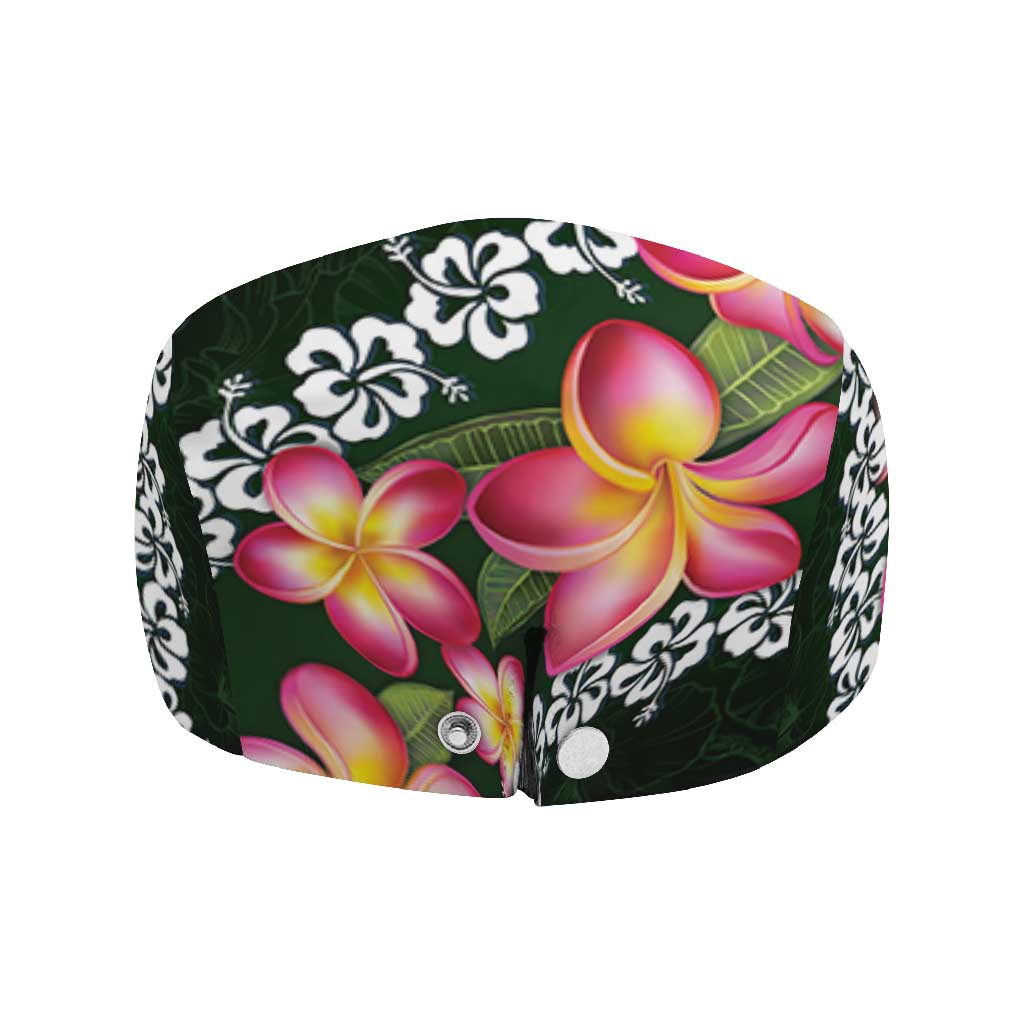 Green Polynesia Jeff Hat Plumeria With Hibiscus Pattern Tropical Vibes LT14 - Polynesian Pride