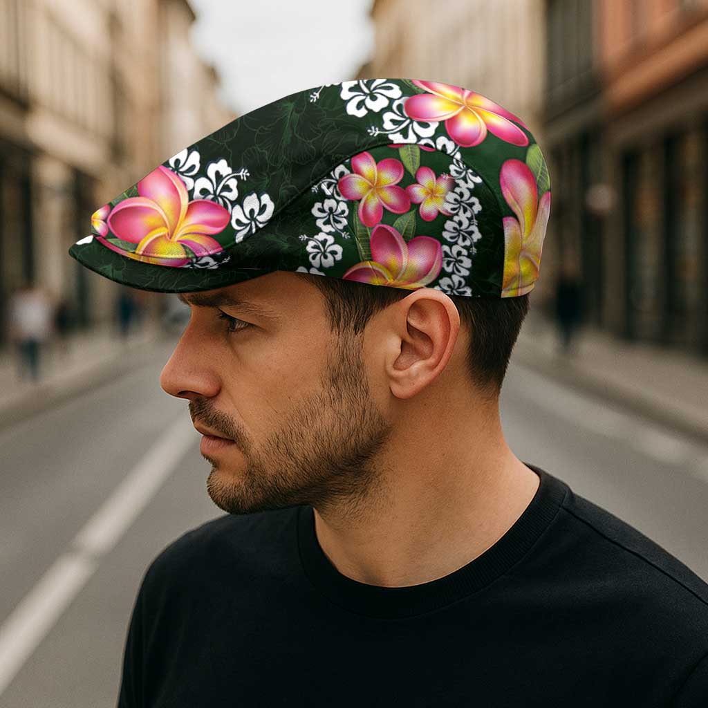 Green Polynesia Jeff Hat Plumeria With Hibiscus Pattern Tropical Vibes LT14 - Polynesian Pride