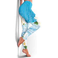 Guam Chamorro Guasali Flowers Leggings Aqua Gradient LT7 - Polynesian Pride