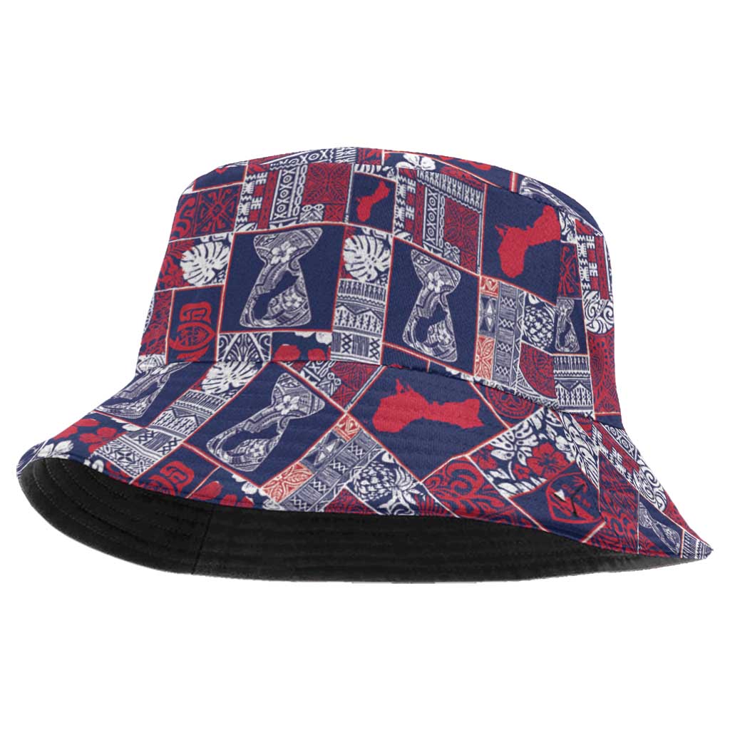 Guam Felis Pasgua Bucket Hat Pacific Patchwork Xmas Vibes LT9 One Size Blue - Polynesian Pride