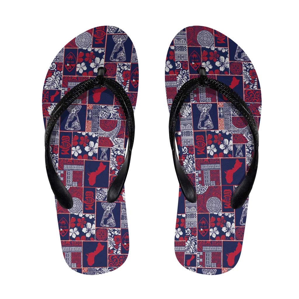 Guam Felis Pasgua Flip Flops Pacific Patchwork Xmas Vibes LT9 Blue - Polynesian Pride