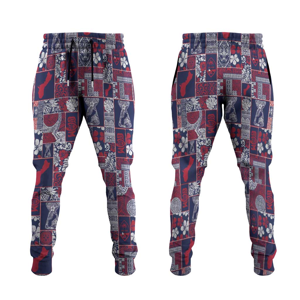 Guam Felis Pasgua Jogger Pants Pacific Patchwork Xmas Vibes LT9 Blue - Polynesian Pride