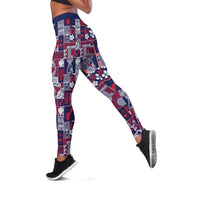 Guam Felis Pasgua Leggings Pacific Patchwork Xmas Vibes LT9 Blue - Polynesian Pride