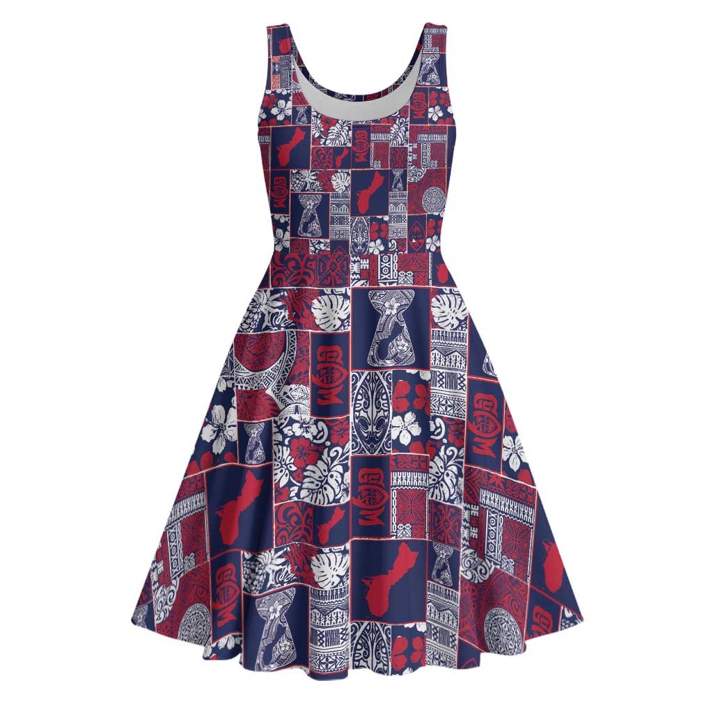 Guam Felis Pasgua Midi Dress Pacific Patchwork Xmas Vibes LT9 Blue - Polynesian Pride