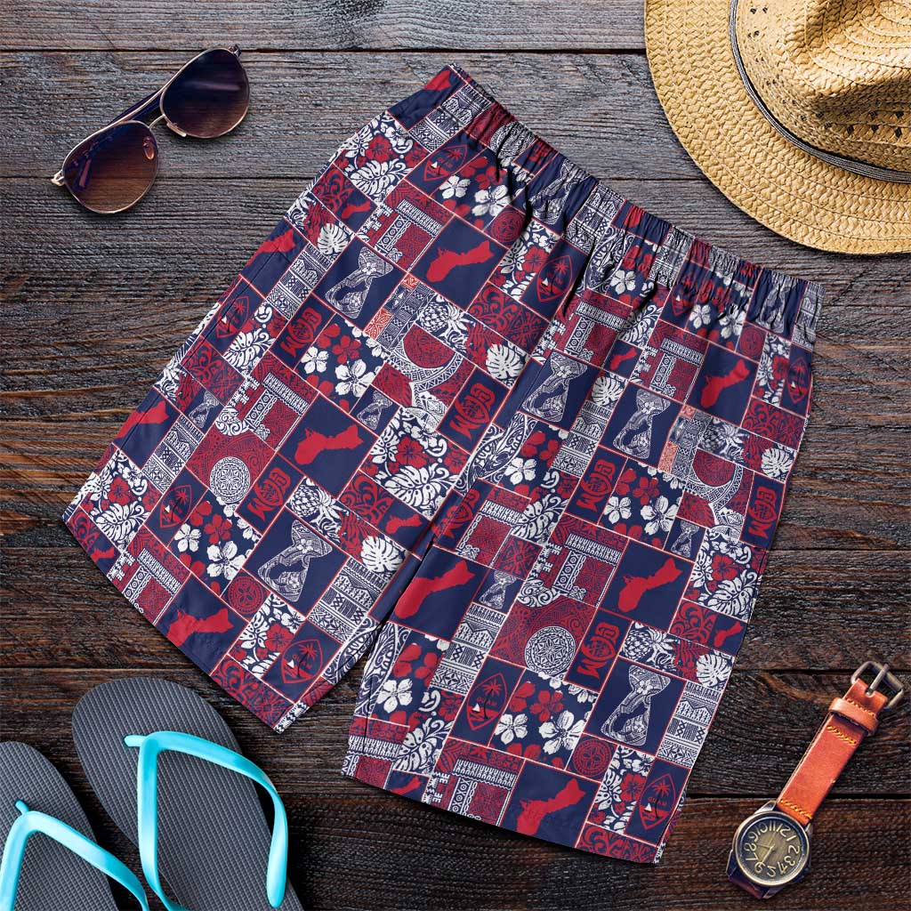 Guam Felis Pasgua Shorts for Men Pacific Patchwork Xmas Vibes LT9 Blue - Polynesian Pride