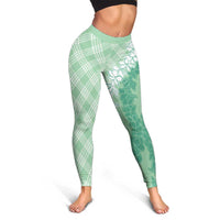 Hawaii Aloha Plumeria Lei Mint Palaka Leggings LT7 - Polynesian Pride